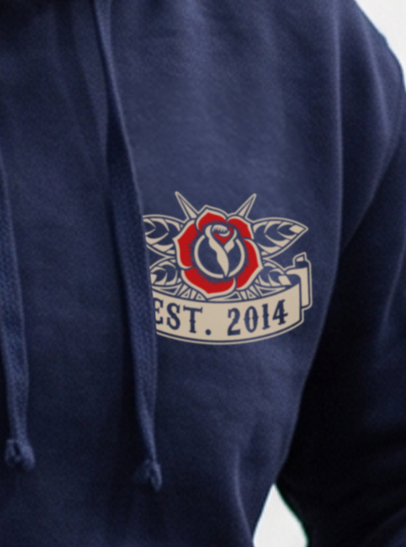 Women's Old School Hoodie - Navy - front view on model