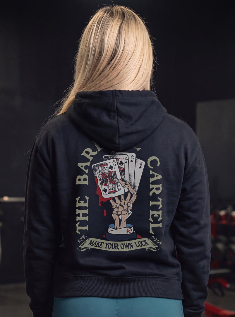 Women's Pocket Ace Hoodie - Black - back view on model