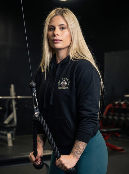 Women's Pocket Ace Hoodie - Black - front view on model