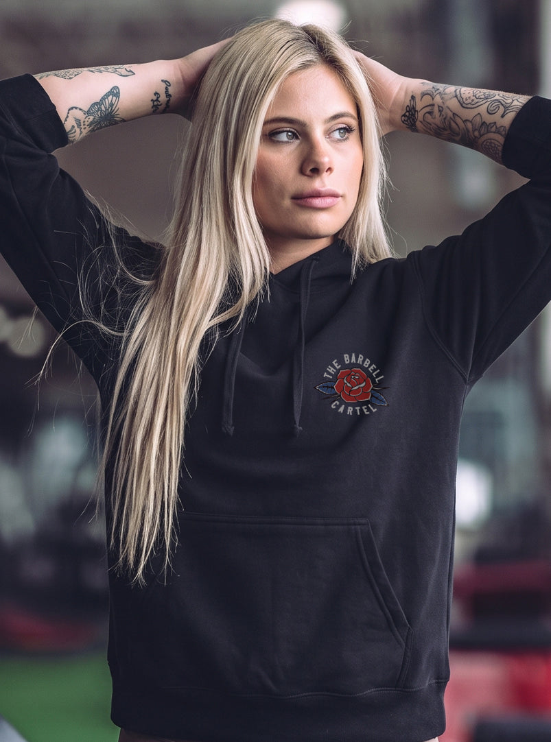 Women's Propaganda Hoodie - Black - front view on model