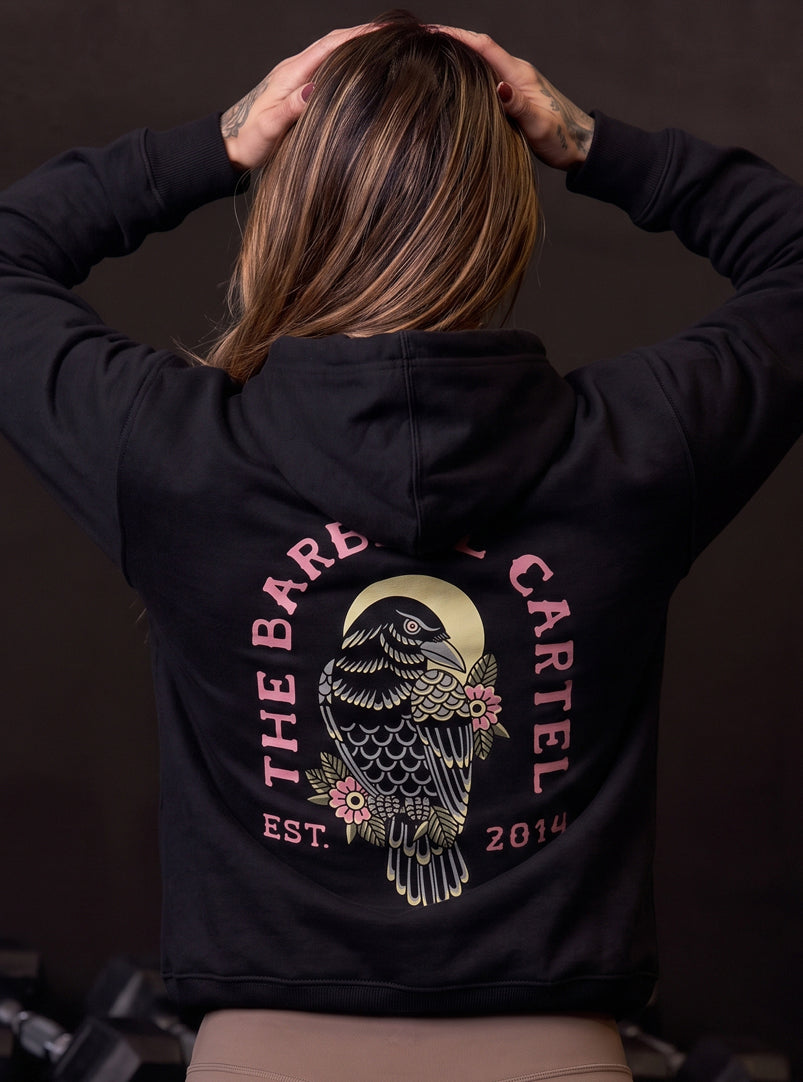 Women's Raven Hoodie - Black - back view on model