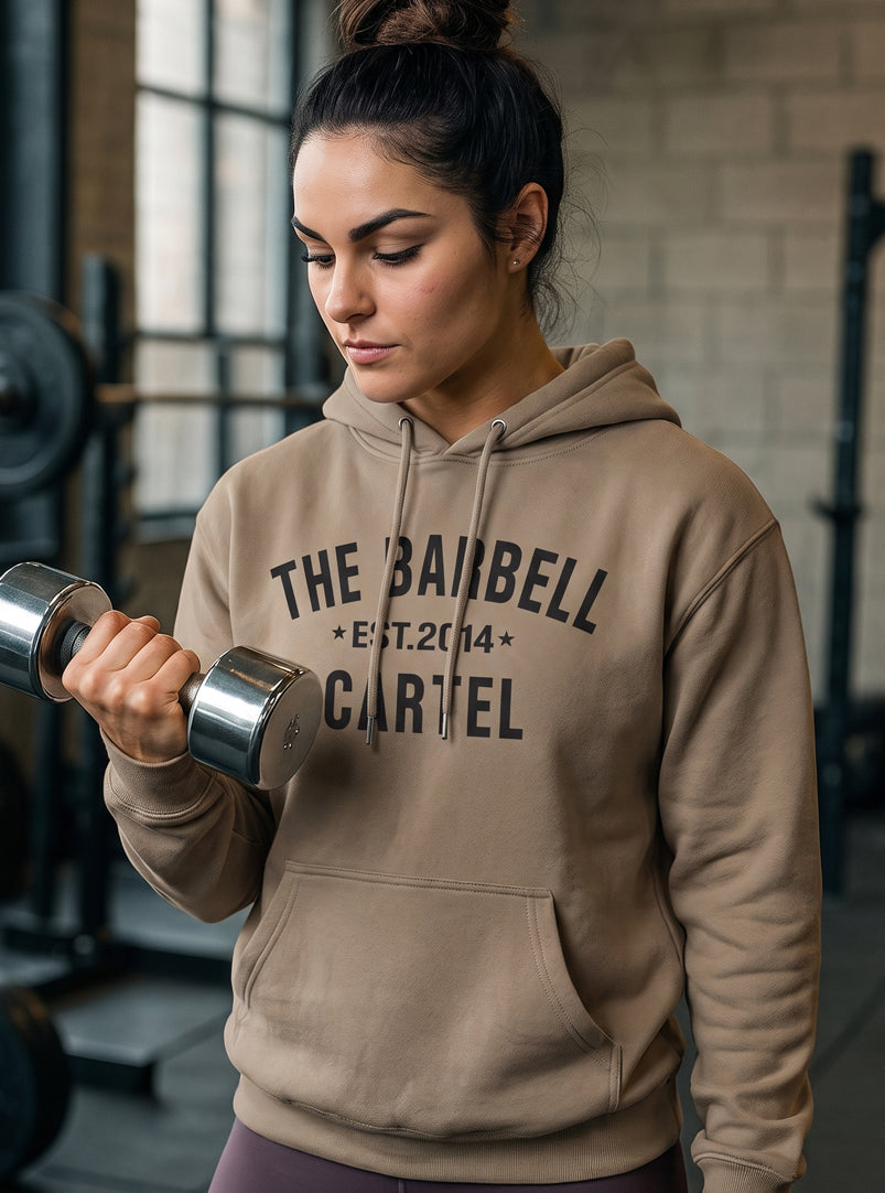Women's Classic Logo Hoodie - Safari - front view on model