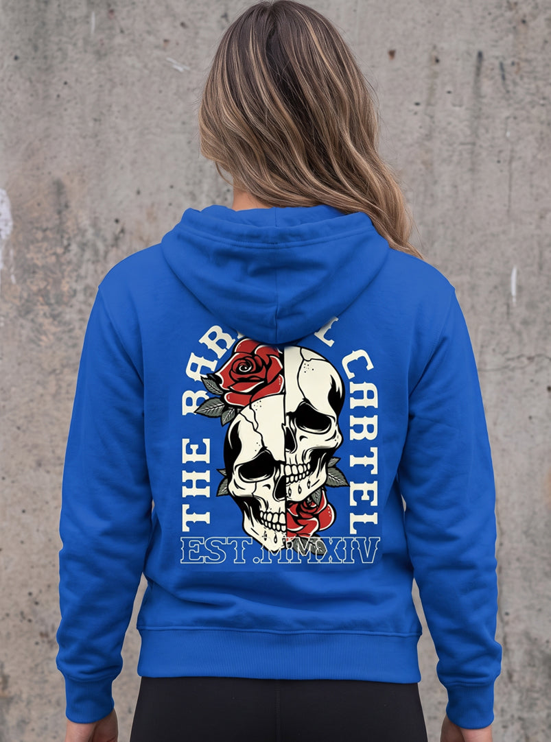 Women's Split Skull Hoodie - Electric Blue (Limited Edition) - back view on model