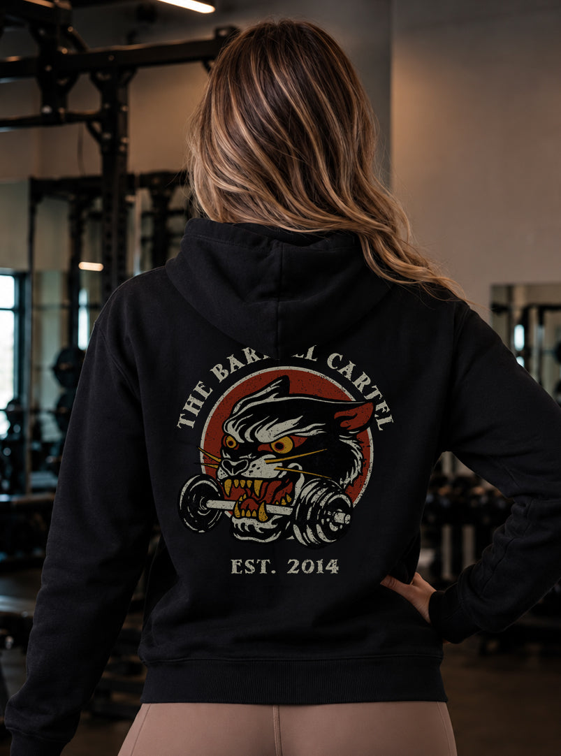 Women's Wild Cat Hoodie - Black - back view on model