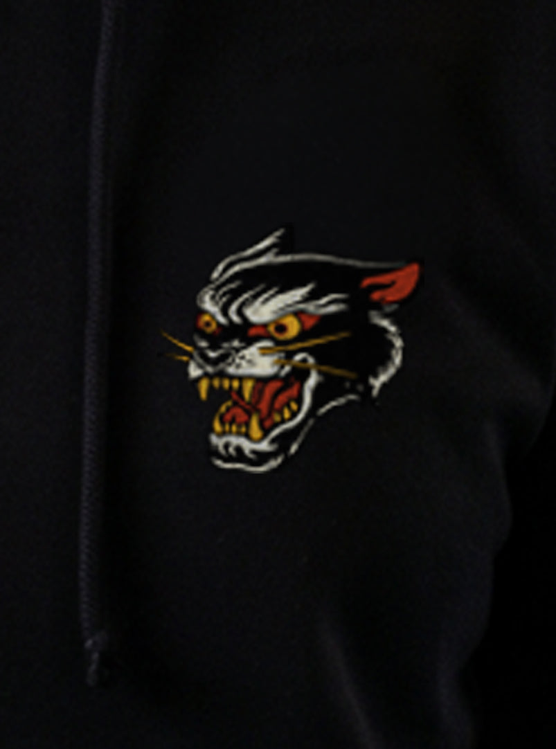 Women's Wild Cat Hoodie - Black - front view on model