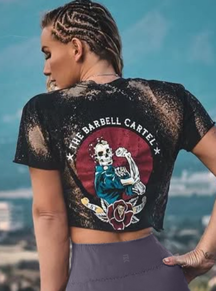 トップス Cartel Hand Distressed Tshirt Black Shor Distressed Propaganda Crop T-Shirt - Black – The Barbell Cartel